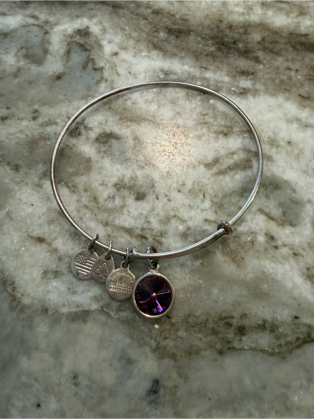 Silver Bangle ‘Alex and Ani’ Bracelet - February/amethyst charm